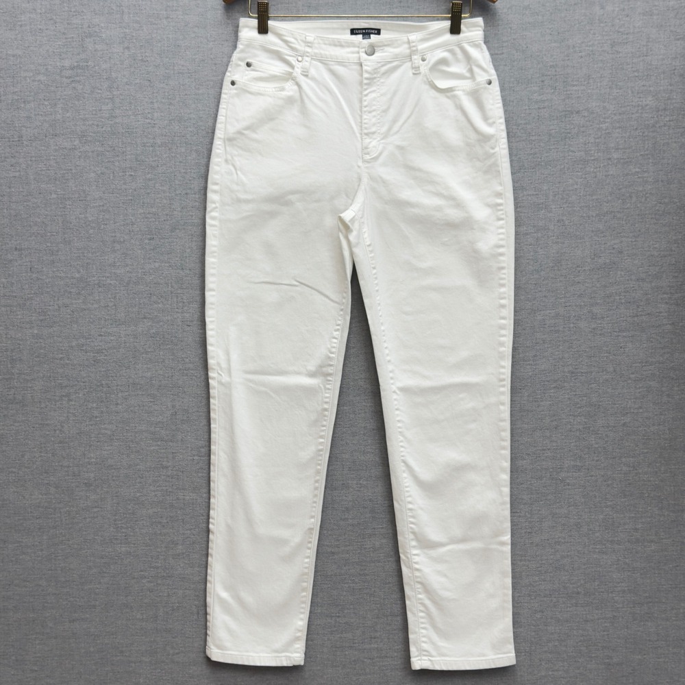 Eileen Fisher White Organic Cotton Blend Straight Leg Jeans Women's Size 6‎